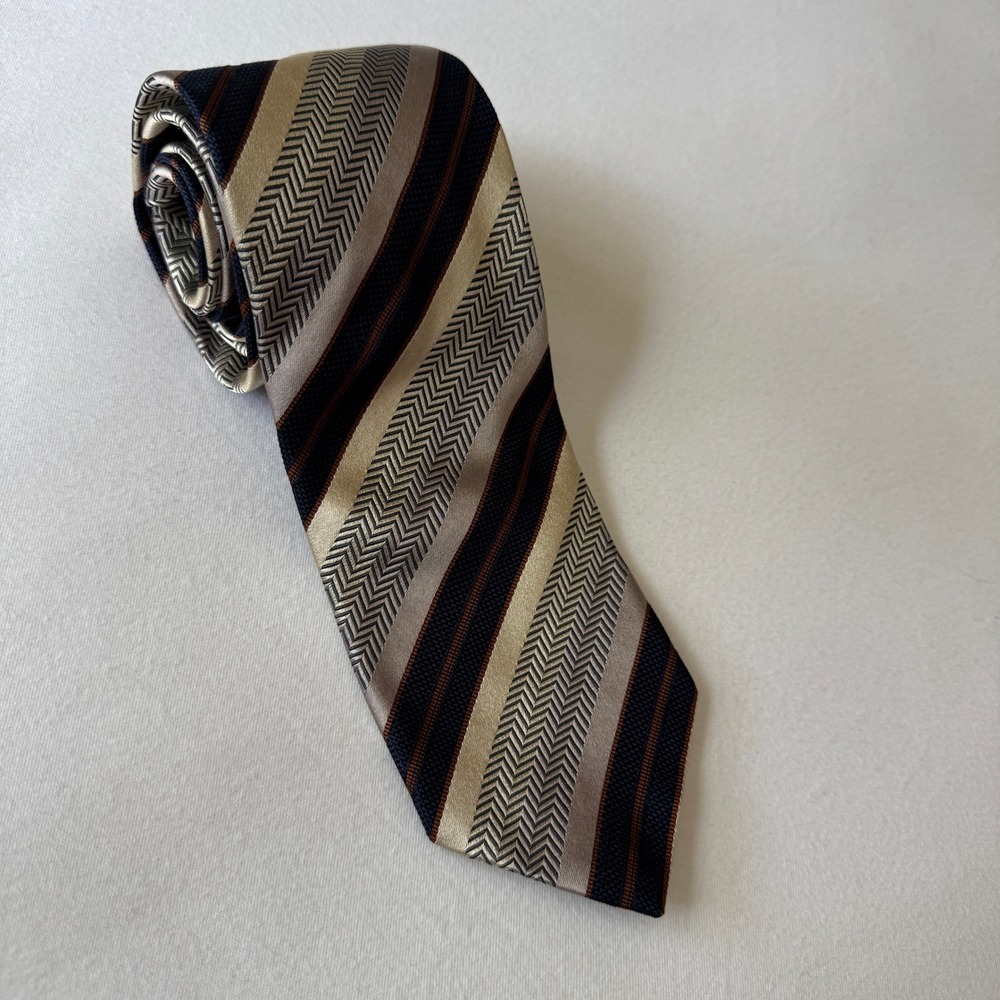 Ermenegildo Zegna Men's Vintage Luxury Italian Tie 100% Silk Striped Navy Gold